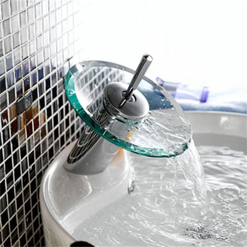 Glass Waterfall Bathroom Kitchen Sink Round Basin Faucet Single Lever Mixer Tap Water Tap Clean Glass