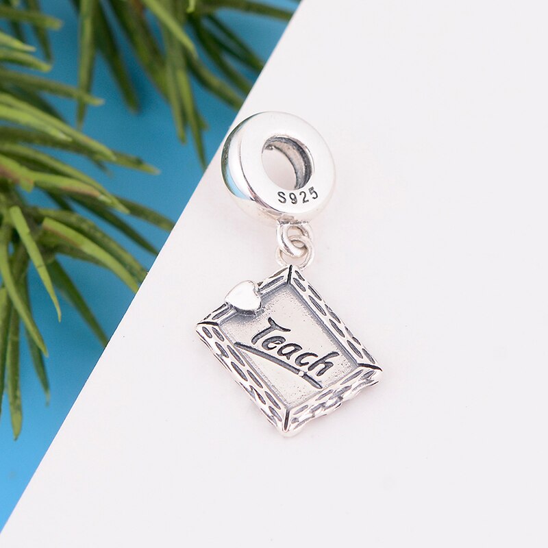 925 Sterling Silver Wish Letter Chalkboard Dangle Charms Beads Fit Original Snake Charm Bracelet DIY Jewelry Making berloque