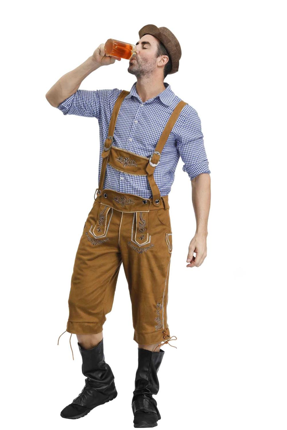 disfraz para Oktoberfest alemán bávaro tradicional Festival de la cerveza de los hombres pantalones de cuero a cuadros camisa trajes