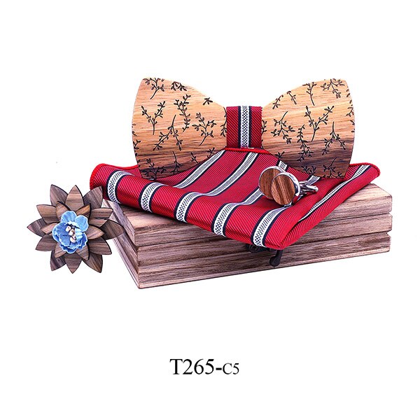 hombres pajarita de madera set pañuelo gemelos madera pajarita boda broche corbata madera corbata Gravata set boda: T265-C5