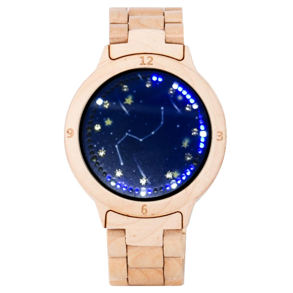 LED Display Revolving Light Touch Screen Electronic Men's Watch Night Vision Full Wooden Band Wristwatch Relojes Hombre: 1