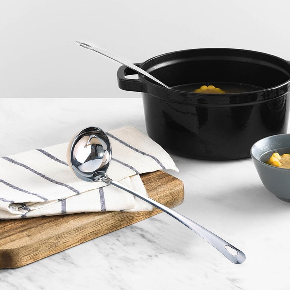 Produto comestível aço inoxidável colher grossa alça longa redonda colher de sopa utensílios cozinha do agregado familiar ferramentas de cozinha s/m/l