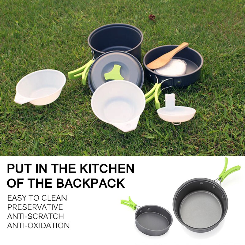 1 impostato di Campeggio Esterna Combinazione Pentola picnic Pentolame e Utensili per cucinare Portatile di Alta Qualità anti-Graffio di Cottura di Campeggio di picnic ciotola padella pentola kit