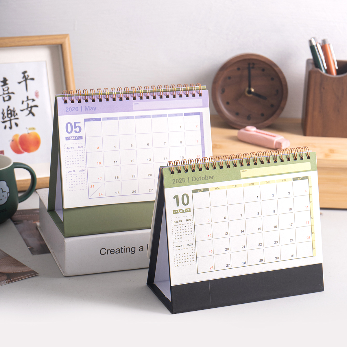 1 pc Cover Desktop Desk Calendar, Portable Foldable - Table Calendar, Writeable Memo, School & Office Desktop Decoration