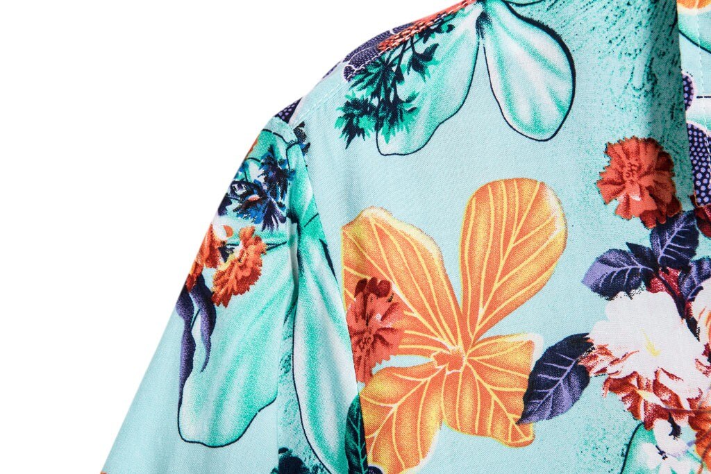 Printing Mens Hawaiian Shirt Lapel Short Sleeve Camisa Breathable Blouse Summer Vacation Men Casual Shirts 4#