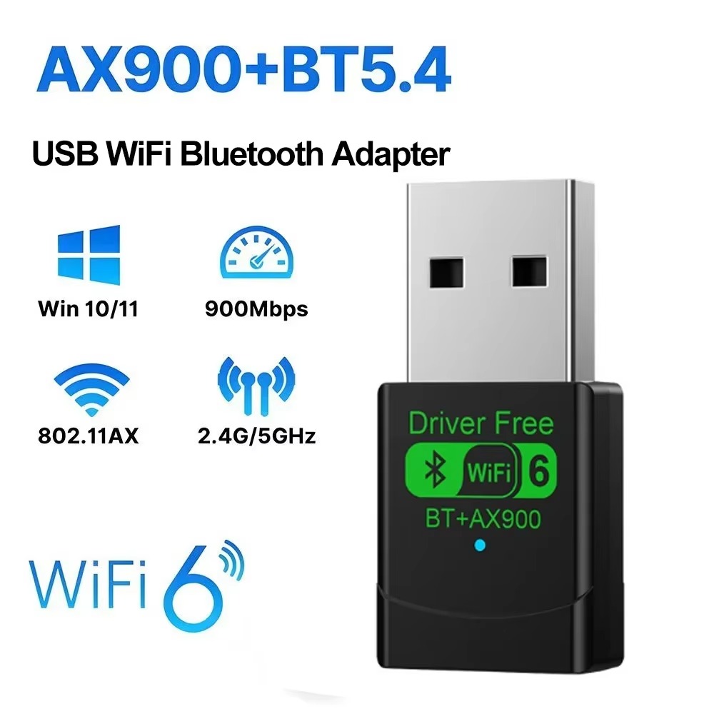 AX900 Wifi 6 Mini USB Dongle Scheda di rete BT 5.4 Ricevitore Dongle per Win 10/11 PC Dual Band 2.4G/5Ghz: Black