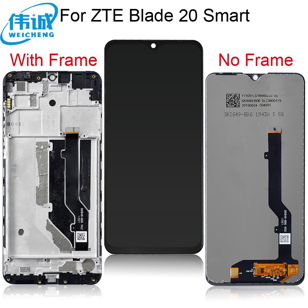 Zte blade 20:lle smart  v1050 lcd-näyttö ja kosketusnäyttö digitoijan anturikokoonpano+kehys zte 20 smart  v2050: lle