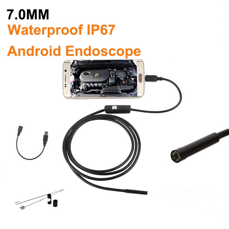 2M 1M 5.5mm 7mm Caméra D'endoscope Flexible IP67 Étanche Caméra D'inspection pour Android PC Portable 6Led Réglable: 1m / 7.0mm lens