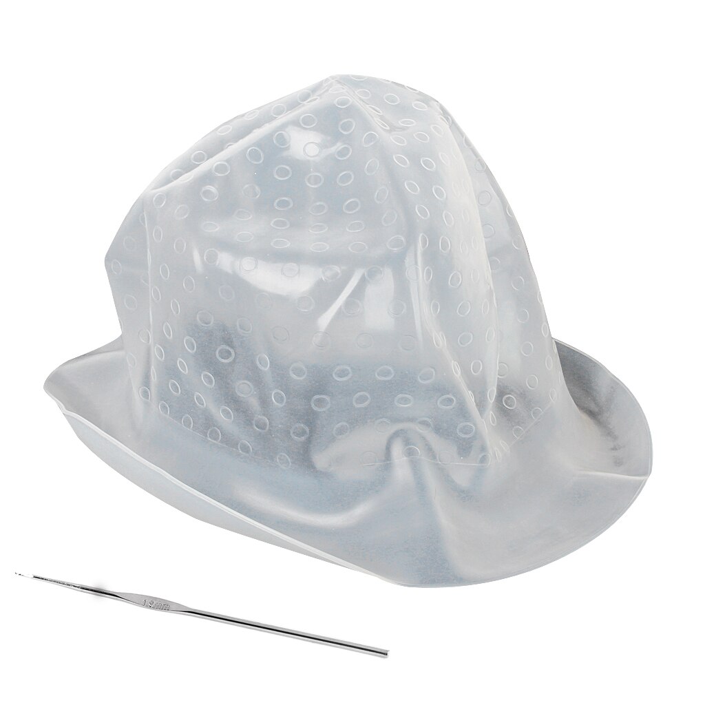 Pro Reusable Silicone Hair Color Highlighting Cap Hat W/ Metal Hook