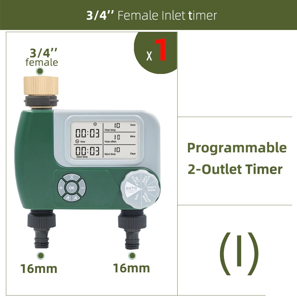 Garden Watering Timer Rain Sensor Solar LCD Double Dial Controller Watering Irrigation 1/2'' 3/4'' Tap Joint Solenoid Ball Valve: I-1PC
