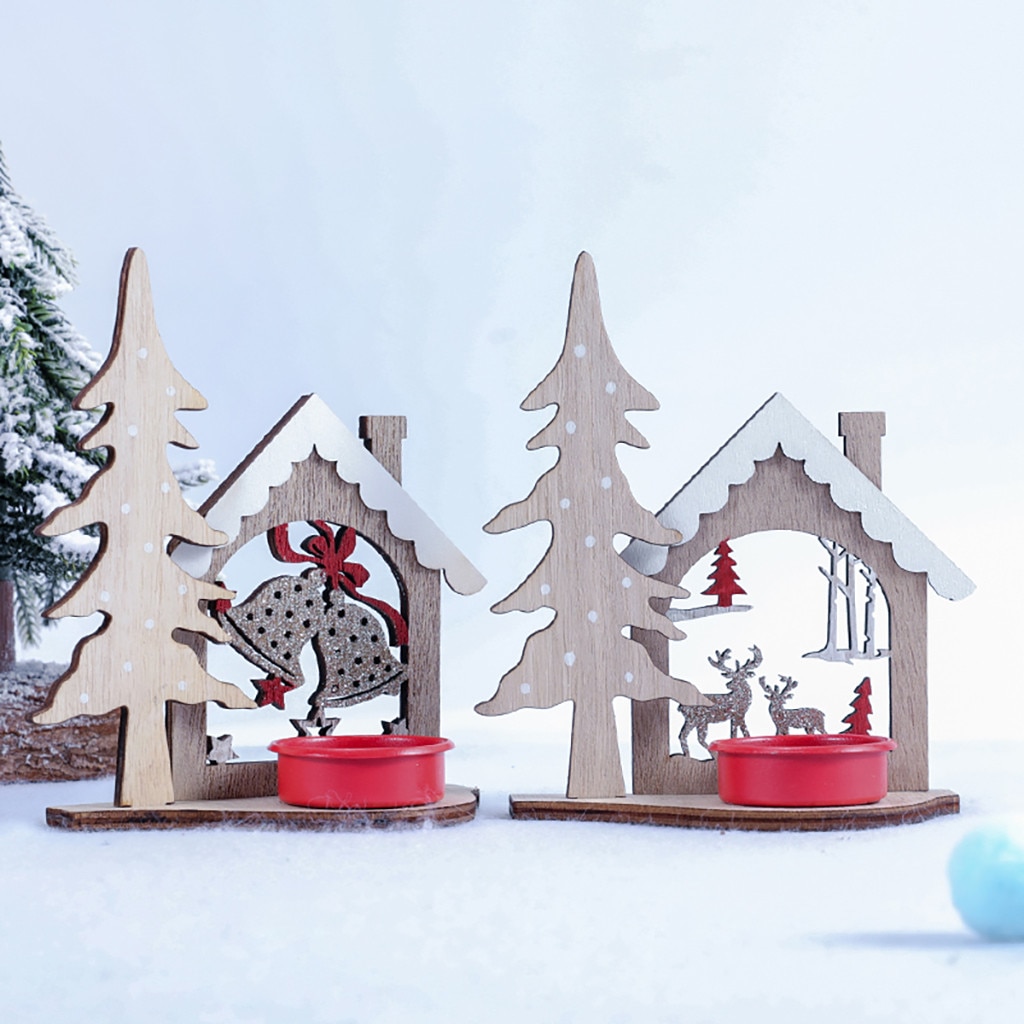 Velas para mesa de madera de Navidad Diy creativas, portavelas de madera, Decoración de mesa, vela, linterna, decoración del hogar #20
