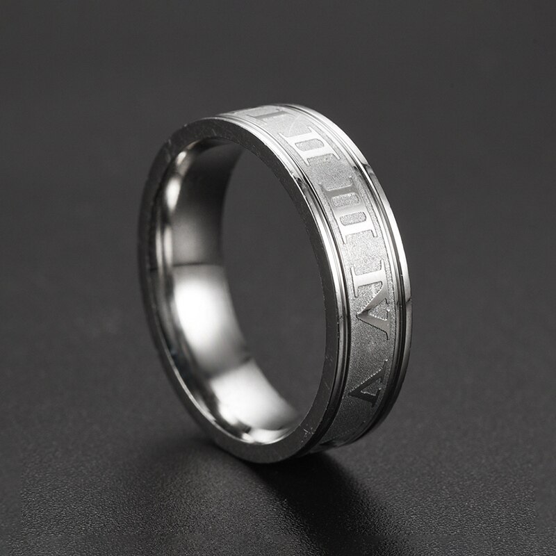 Classic Roman Numeral Men Rings Temperament Width 6MM Stainless Steel Finger Rings For Men Jewelry