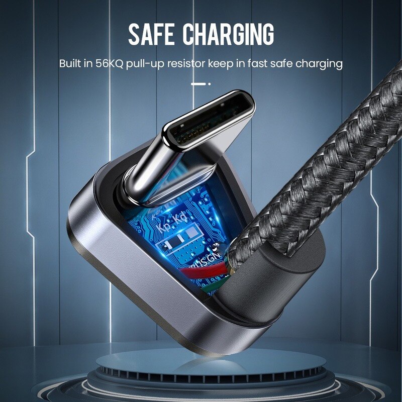 Elough Inverted Triangle Data Cable 90 Degree Right Angle USB Charging Cable Mobile Game Cable TYPE-C Fast Charging Cable