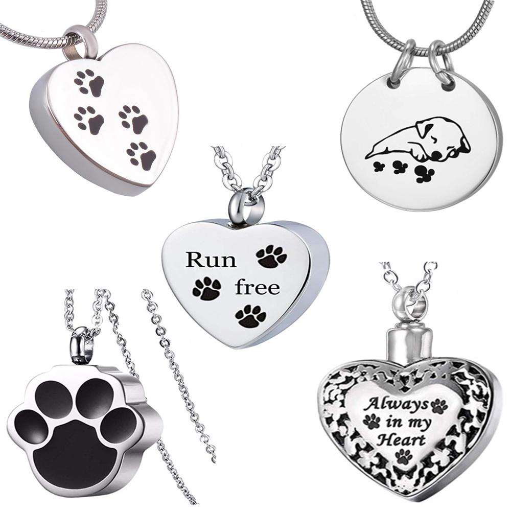 Unisex Rvs Huisdier, hond/Kat Sieraden Poot Crematie Sieraden As Houder Huisdier Gedenkteken Urn Ketting Voor Memory