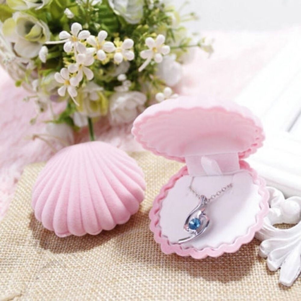 Havskal form lyx färgglada sammet ring box örhänge ring örhänge smycken fall makeup hållare arrangör