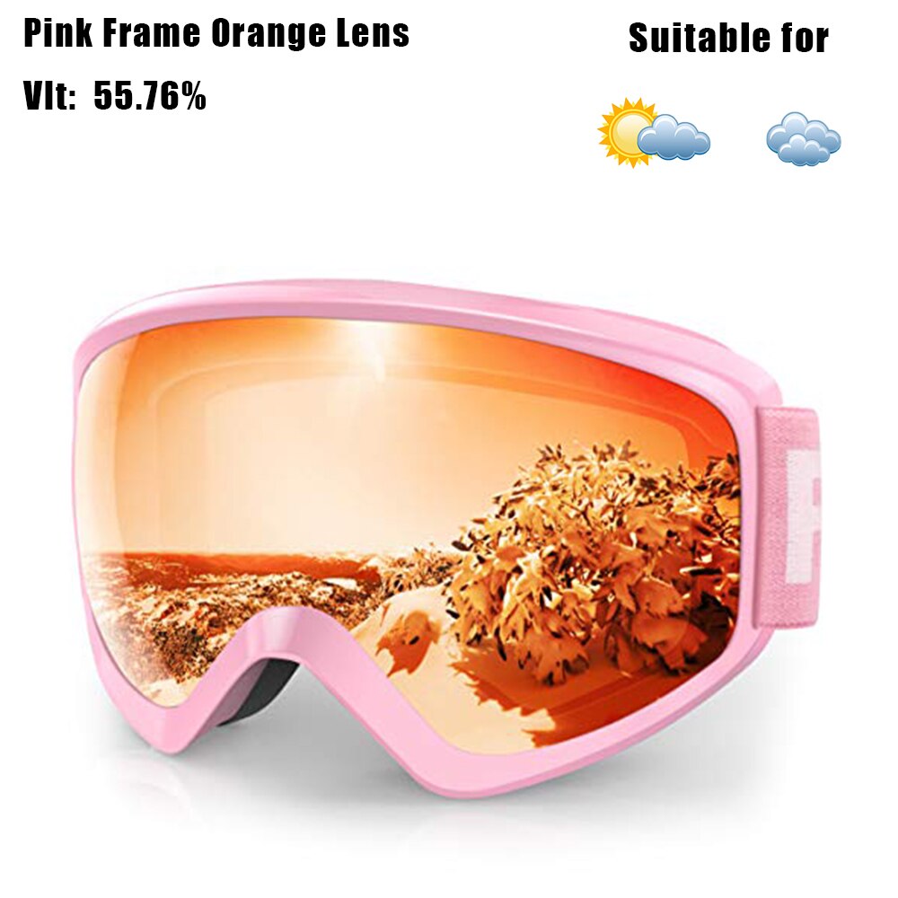 [RU magazzino locale] occhiali da sci per bambini di marca findway OTG occhiali da Snowboard invernali antiappannamento per età 8-14 ragazzi ragazze bambini gioventù: Pink Frame Orange
