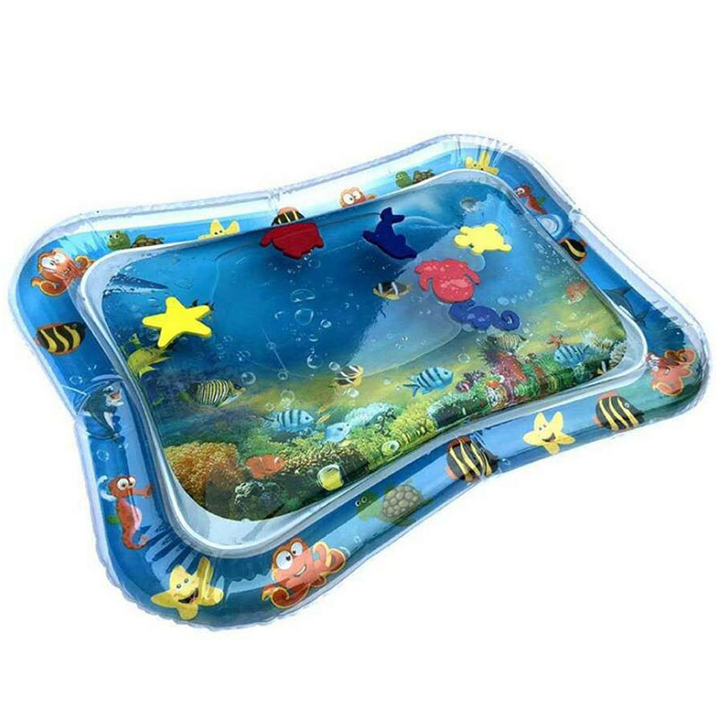 1 Pcs PVC Baby Water Play Mat Cute Cartoon Inflatable Baby Water Mat Fun Activity Baby Water Play Pad Tummy Time Mat