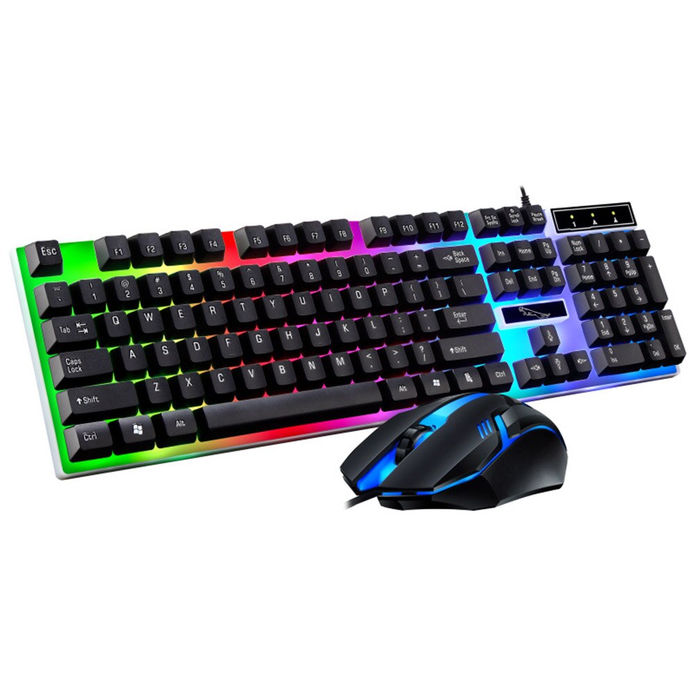 Kablet gaming tastatur og mus sett fargerik led bakgrunnsbelyst usb gaming tastatur mus for bærbar pc spillere nk-shopping: Svart