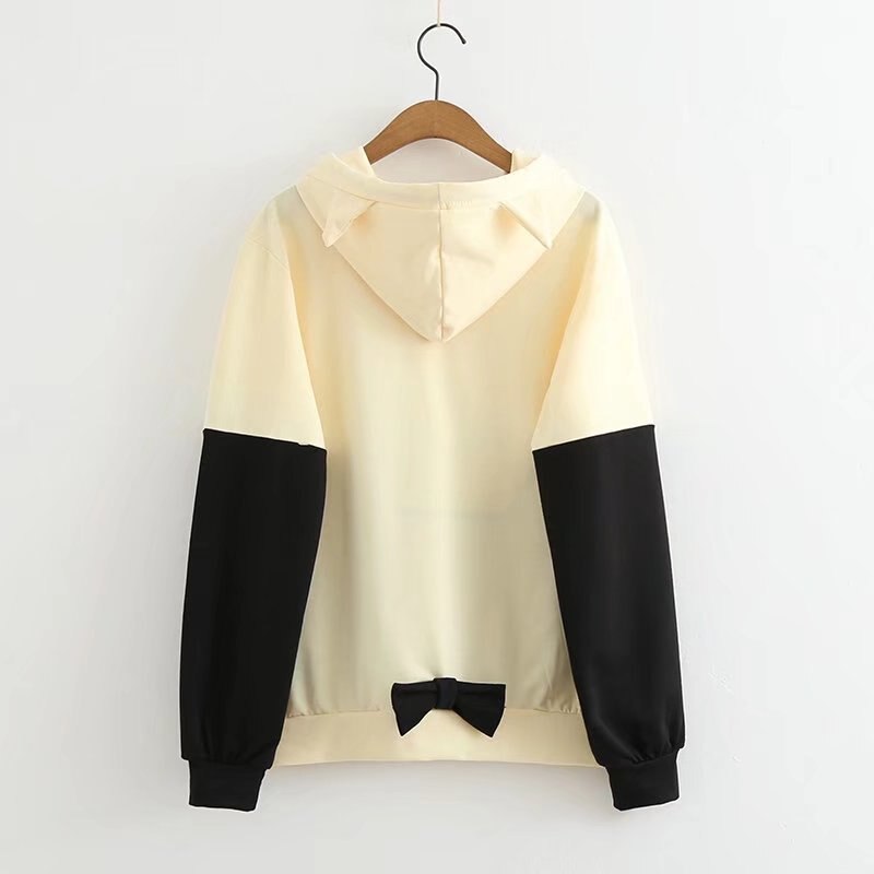 Harajuku Cat Ear Paw Drawstring Letter Hooded T-Shirt main image 1