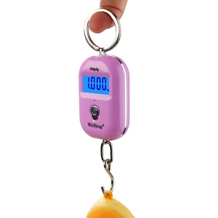 25kg 5g Pocket Digital Scale Portable Mini Electronic Luggage Hook Scale LCD Fish Food Kitchen Hanging Steelyard Weight Balance: Pink