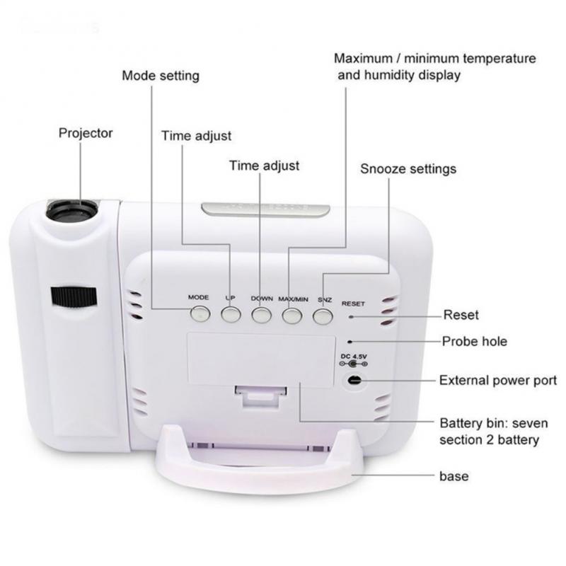 1PC Projection LCD Alarm Clock Snooze Alarm Display Weather Calendar Screen Snooze Alarm Clock Kids Bedroom Decor