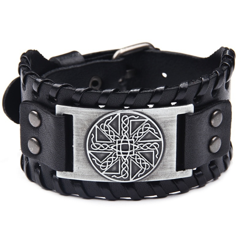 Toten Nordic Viking Odin Ierse Knot Bangle Voor Man Hand Geweven Brede Lederen Armband Verstelbare Armband Punk Sieraden