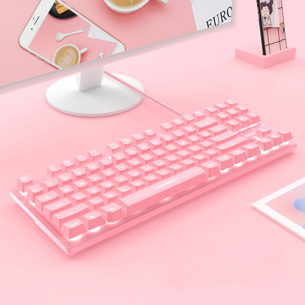 keyboard and Mouse set Wired Desktop Computer Game Gaming 87-key Girl Cute Pink Mute Office Notebook Keyboard