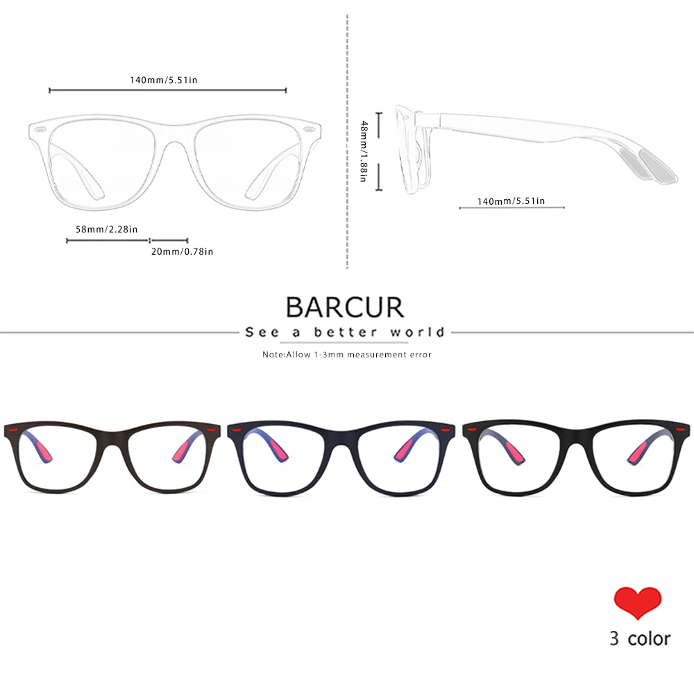 BARCUR Retro Blue Light Blocking Glasses Computer Glass Frame Men Glass Women Trend Styles Brand Optical Reading