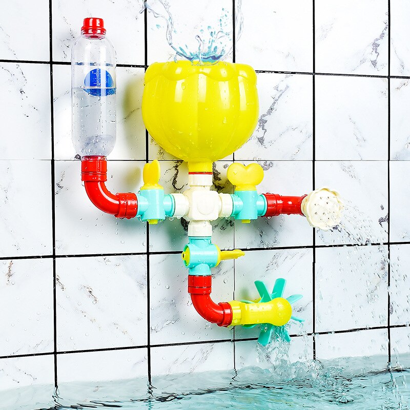 Baby Bath Toys Kids Bathroom Shower Head DIY Blocks Water Pipe Faucet Educational Windmill Toy With Suction Cups For Child