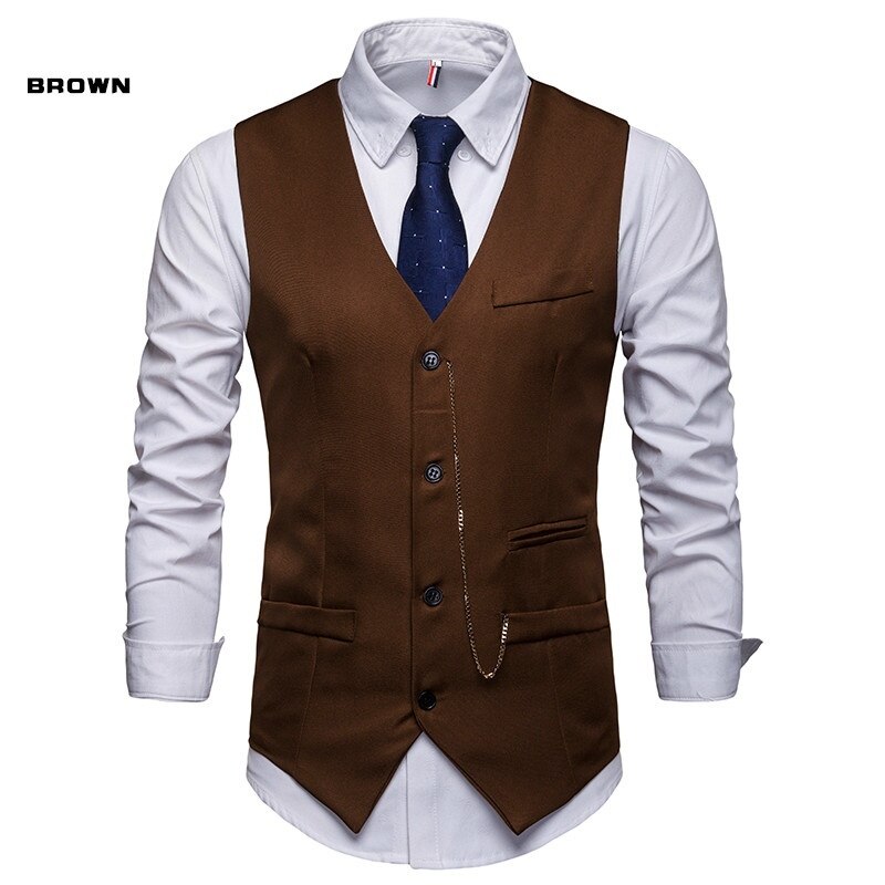 ZOGAA Men Clothing Mens Blazer Vests Male Business Casual Slim Fit Sleeveless Suit Vest Mens Dress Vest Plus Size S-2XL: Brown / M