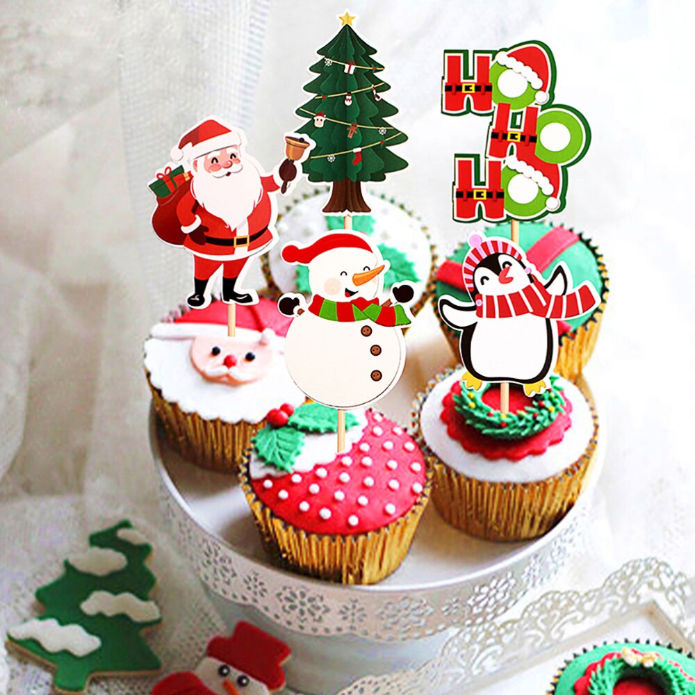 20pcs Cake Toppers Christmas Snowman Cake Toppers Cupcake Decor Party Ornaments