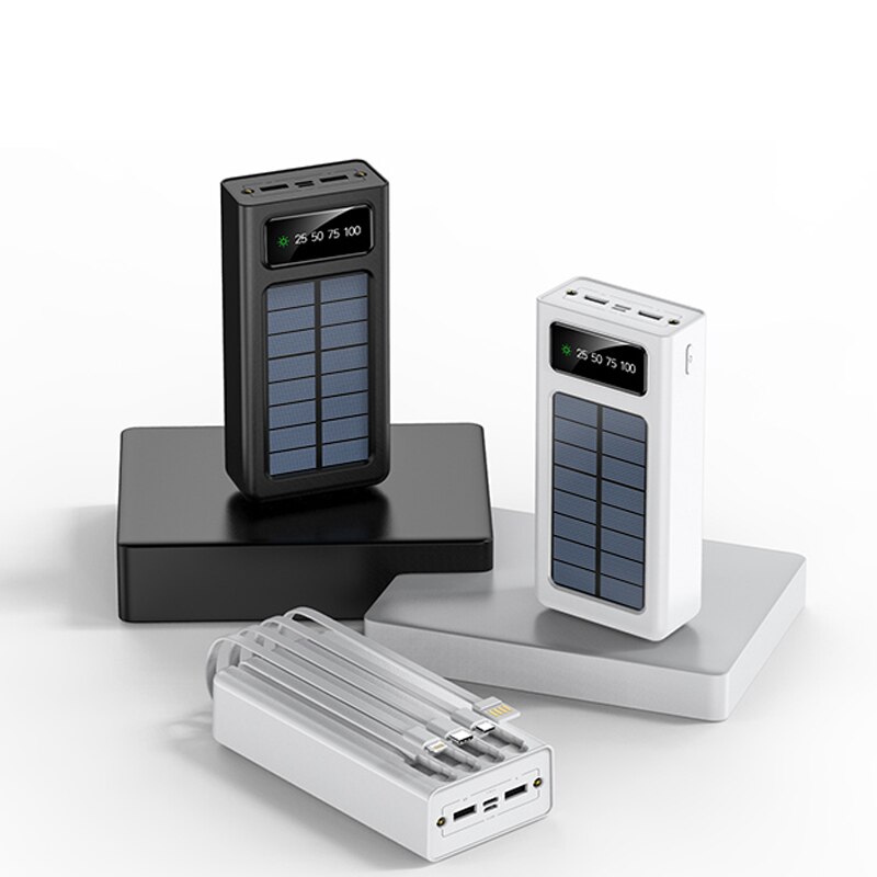 Solar power bank 80000 mah bærbar oplader hurtigopladning eksternt batteri med ladekabel poverbank til xiaomi iphone