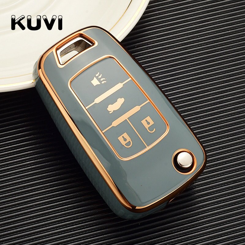 TPU Car Folding Key Case Cover Shell Fob For Chevrolet Cruze Aveo Trax Sail Malibu For Opel Vauxhall Astra Corsa Meriva Insignia: Grey 4 button