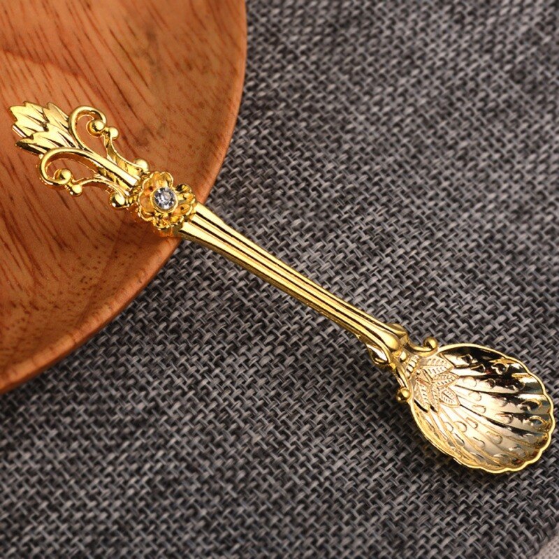 Arabic Style Antique Copper Spoon Retro Handle Spoon Kitchen Mini Tableware Spoon Flower Spoon Coffee Stir Dessert Tea
