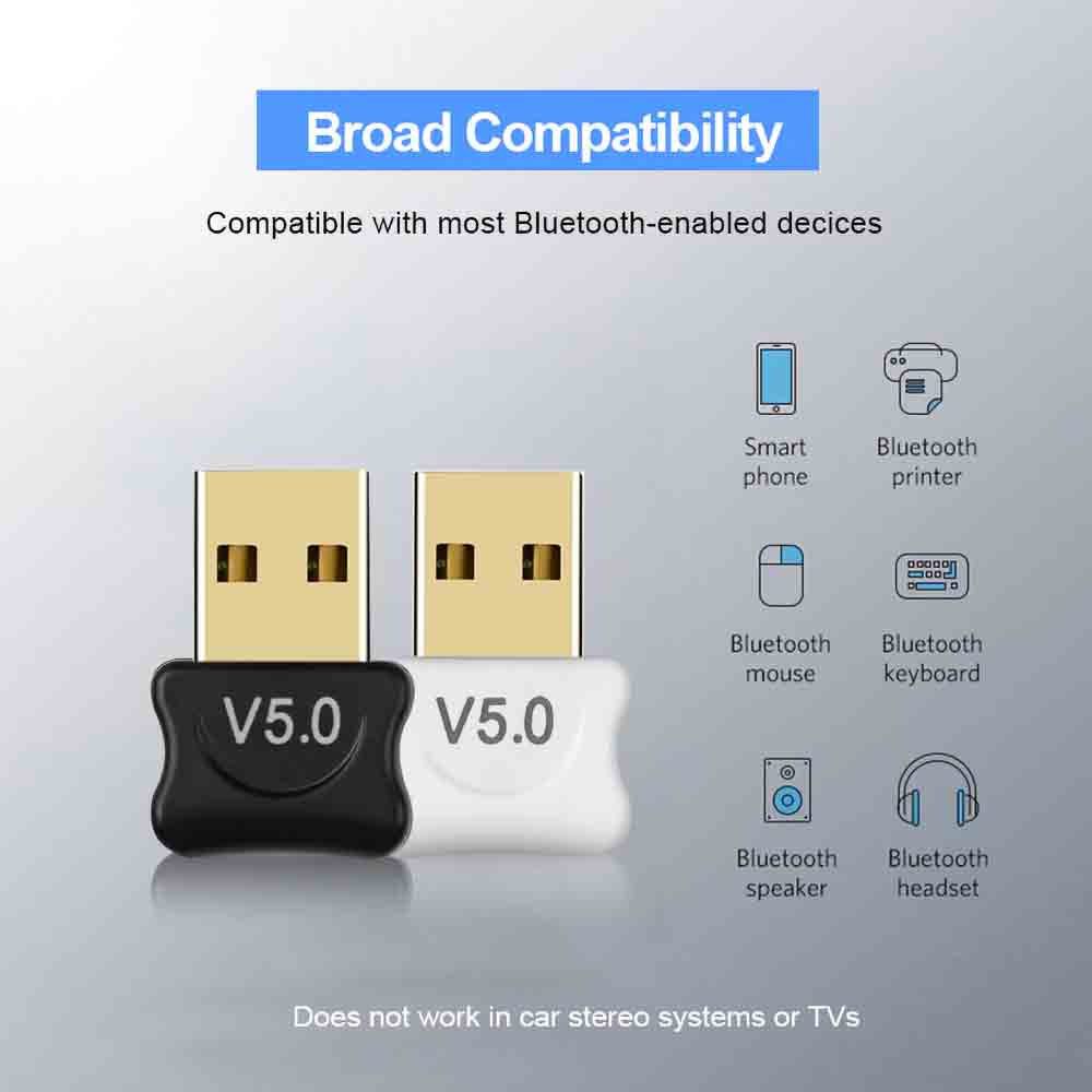 Adattatore compatibile Bluetooth 5.0 Trasmettitore USB per PC Ricevitore per computer Laptop Auricolare Stampante audio Ricevitore dongle dati