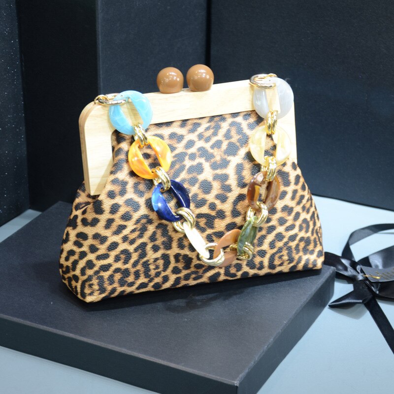 Handtasche Neue Netzwerk verrotten Koreanische Ausführung von der Westlichen Stil Leopard Holz Clip Bote Tasche frauen handtasche