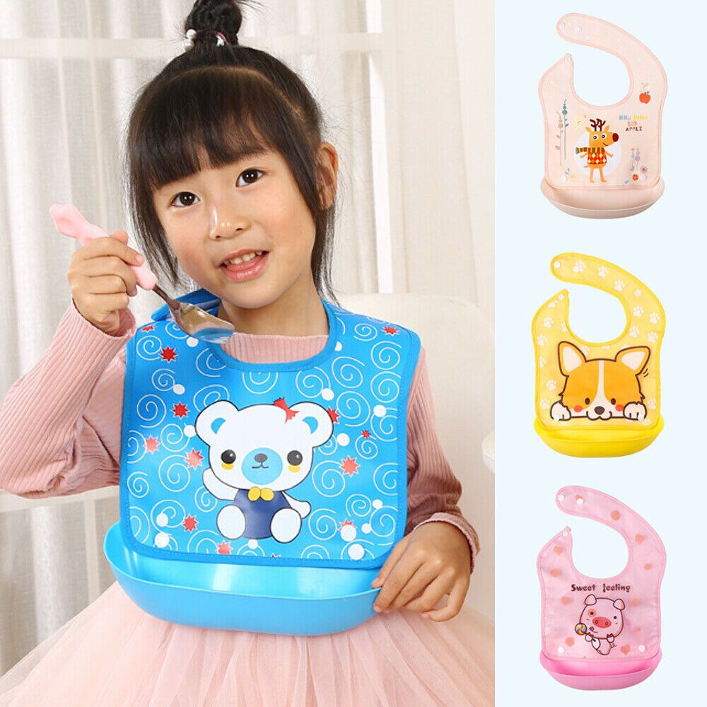 Kleinkind Baby Wasserdichte Silikon Lätzchen Cartoon Tier Waschbar Roll Up Crumb Catcher Fütterung Essen Schürzen Infant Baby Lätzchen