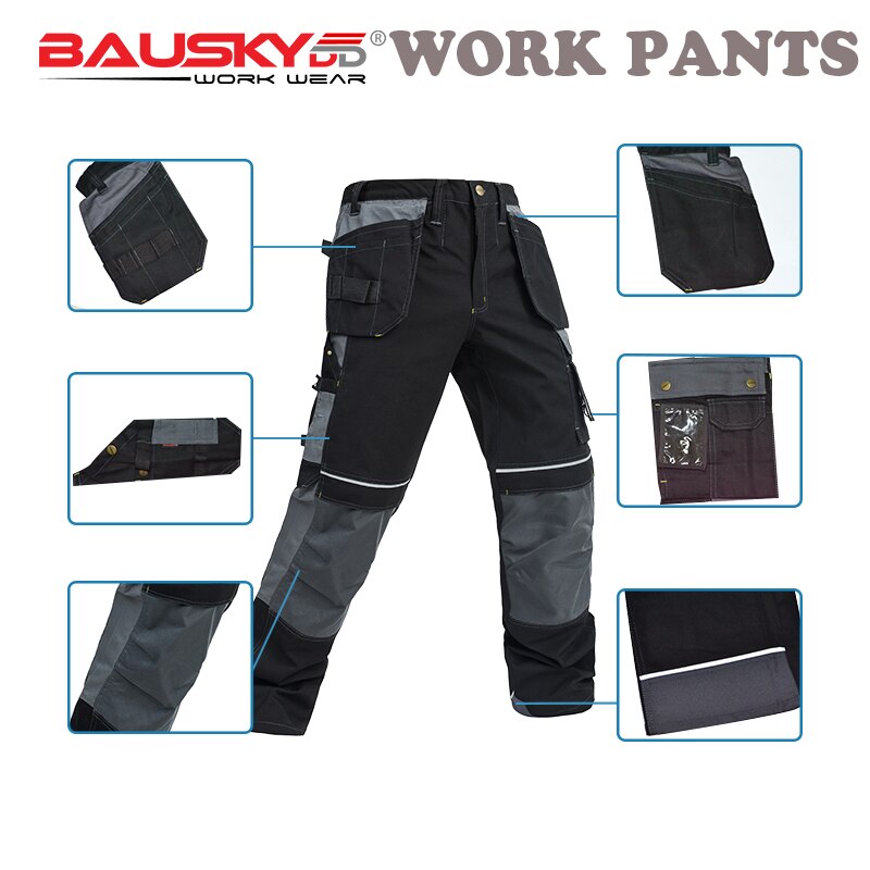 100% cotton men&#39;s work pants with knee pads mechanic craftsman workwear work trousers multi pocket
