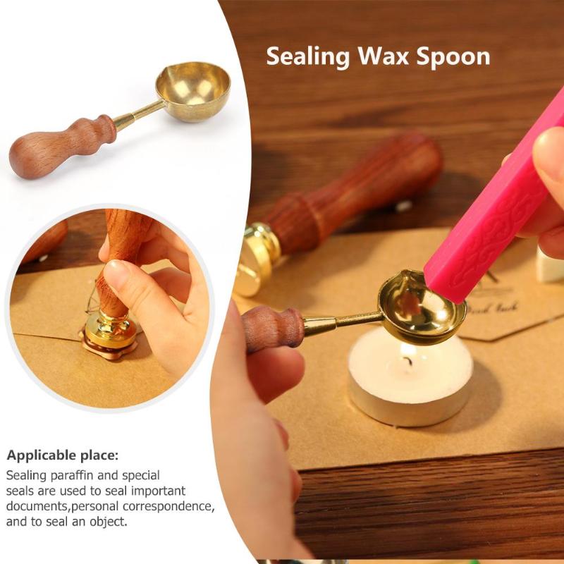 Retro Brass Fire Wax Seal Stamp Vintage Copper Wood Handle Sealing Wax Spoon Tool Stove Pot for Wax Seal Stamp Candle