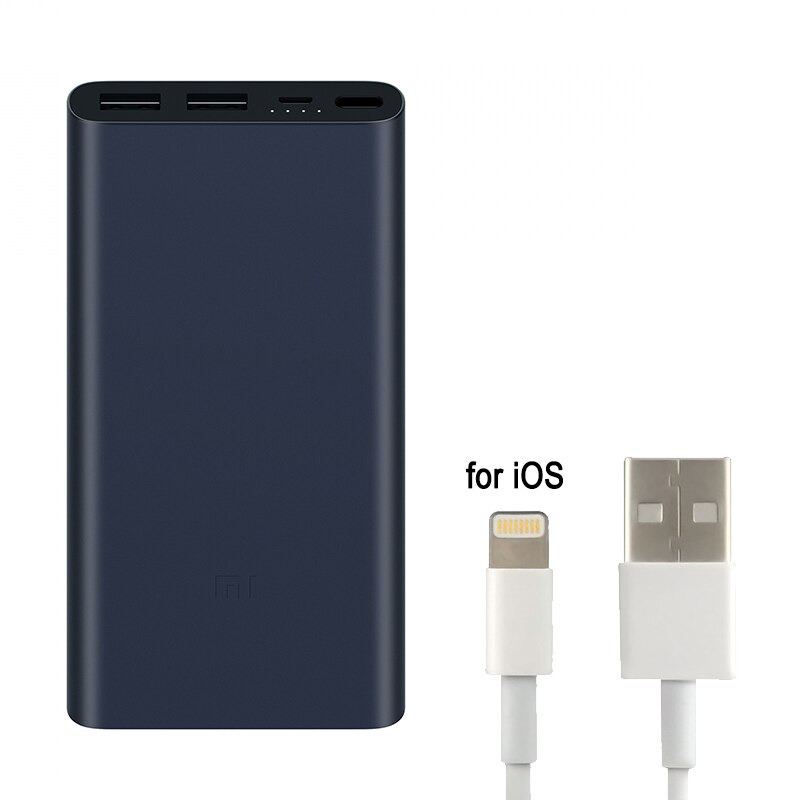 Original 10000mah Xiaomi Mi Power Bank 2 External Battery Bank 18w Quick Charge Powerbank 10000 With Dual Usb Output For Phone: Black Add for iOS