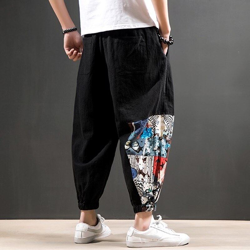 2022 nowe spodnie w stylu Hip Hop Streetwear spodnie joggery bawełna mężczyźni Casual Cargotrousers w pasie w stylu chińskim Harem Pants TA012