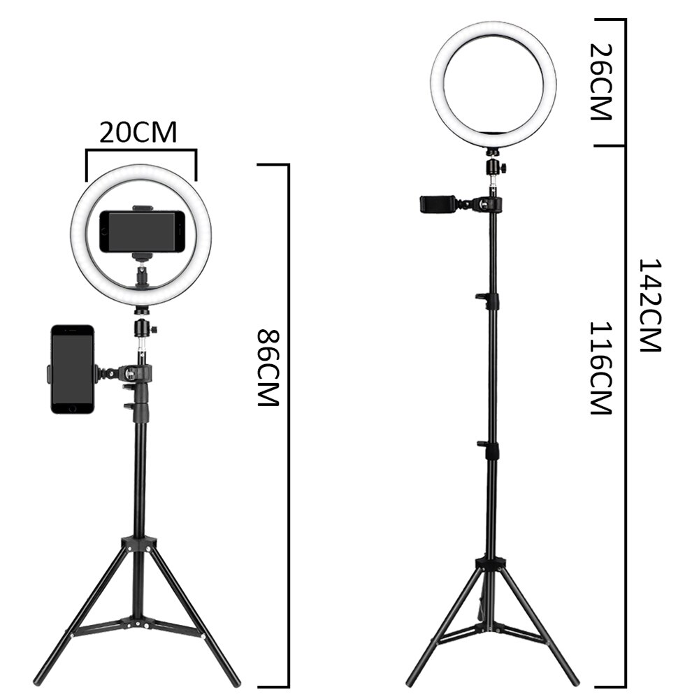 Pode ser escurecido LED Ring Light com Tripé Selfie 10 Polegada USB Lâmpada Anel Anel Fotografia Luz de Preenchimento para Selfie Selfie/estúdio Telefone celular