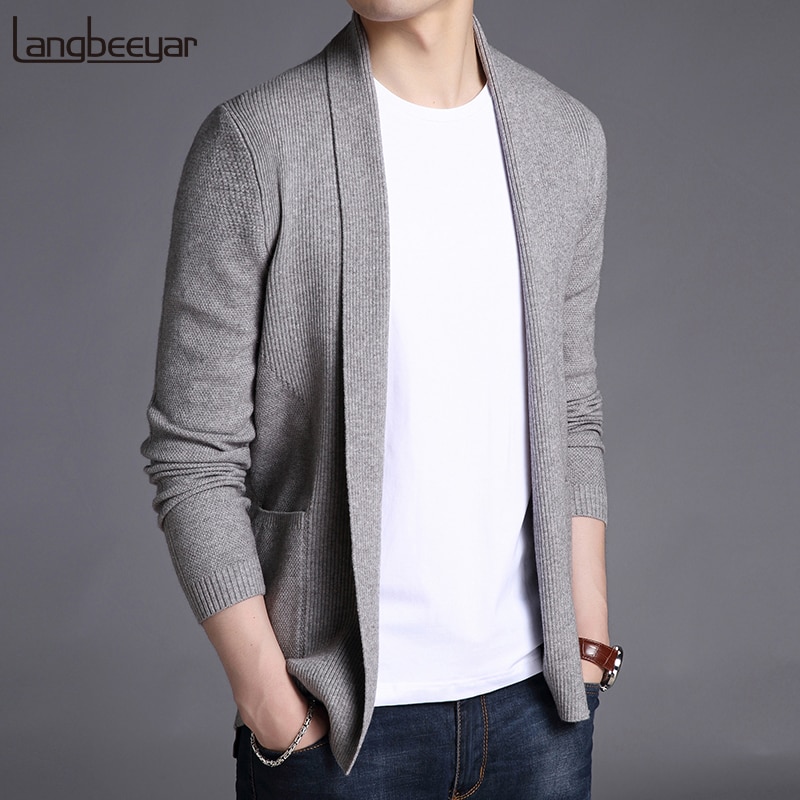Märkeströja för herrkofta lång slim fit tröjor stickade ylle höst koreansk stil vardagskläder för män