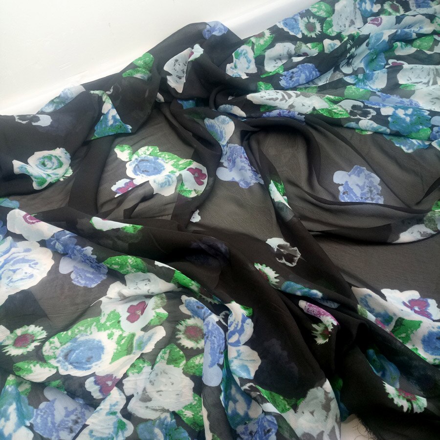 chiffon dress fabric lovely flower printed material soft breathable scarf blouse DIY craft fabric
