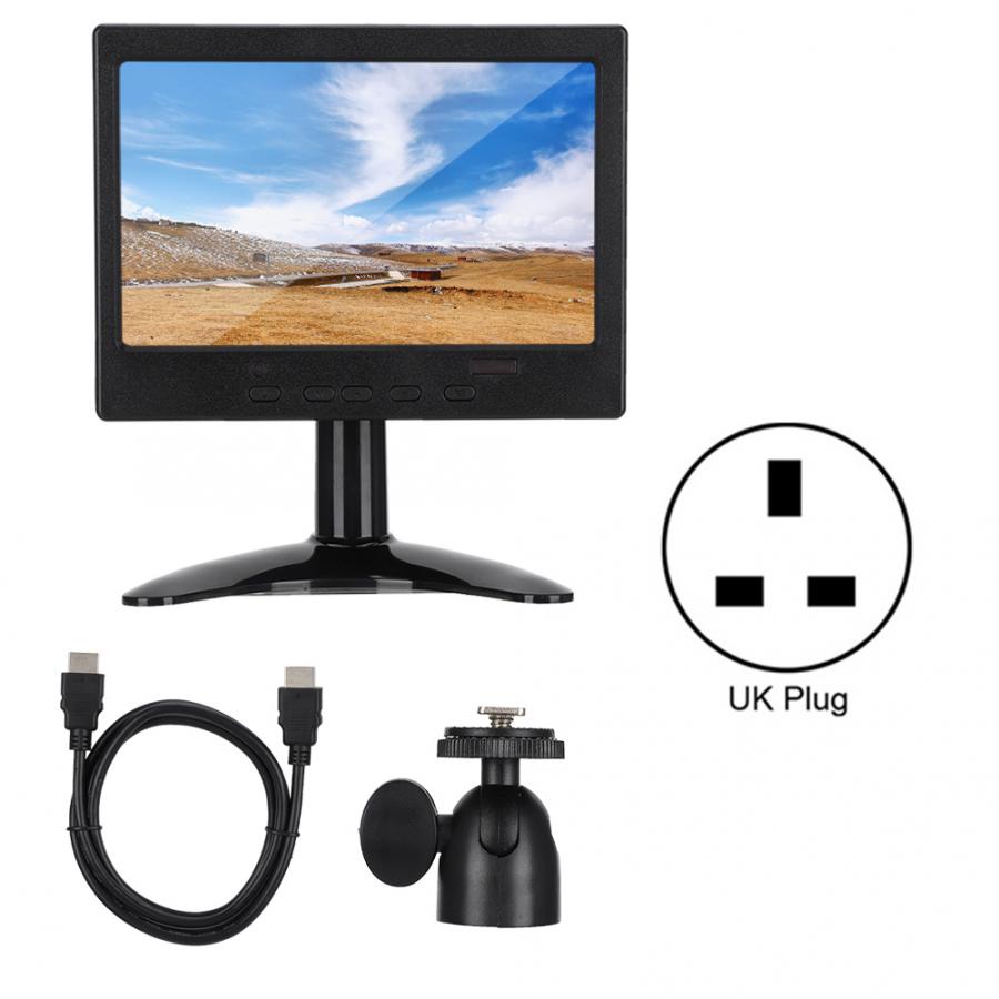 7in Portable Monitor 1024x600 Resolution 16:9 Multifunction Display for HDMI / VGA / AV Input for Raspberry Pi Car Display CCTV: UK Plug