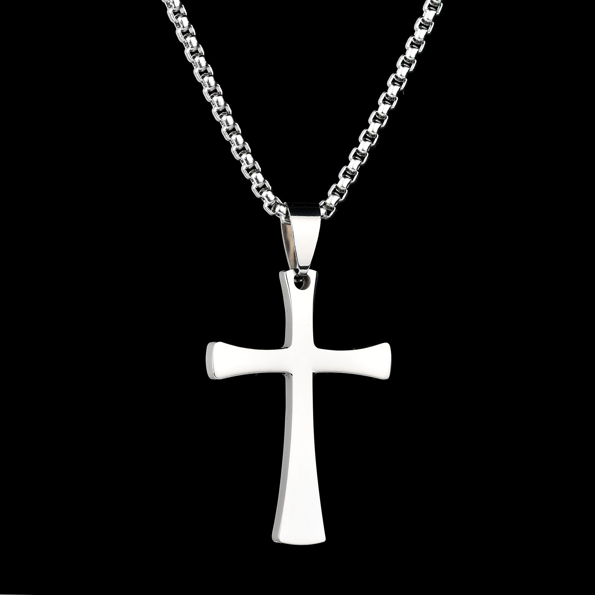 Akizoom 2022 Classic Cross Men Necklaces Stainless Steel Thick Chain Silver Pendant For Women Religious Jewelry