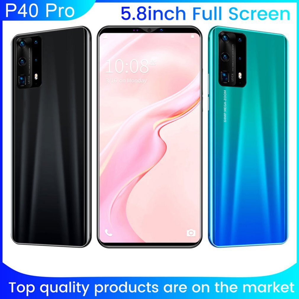 Dual-core  p40 pro smartphone 5.8 tommers skjerm smarttelefon 512m+4g android smarttelefon 3d glassbelagt bakdeksel svart