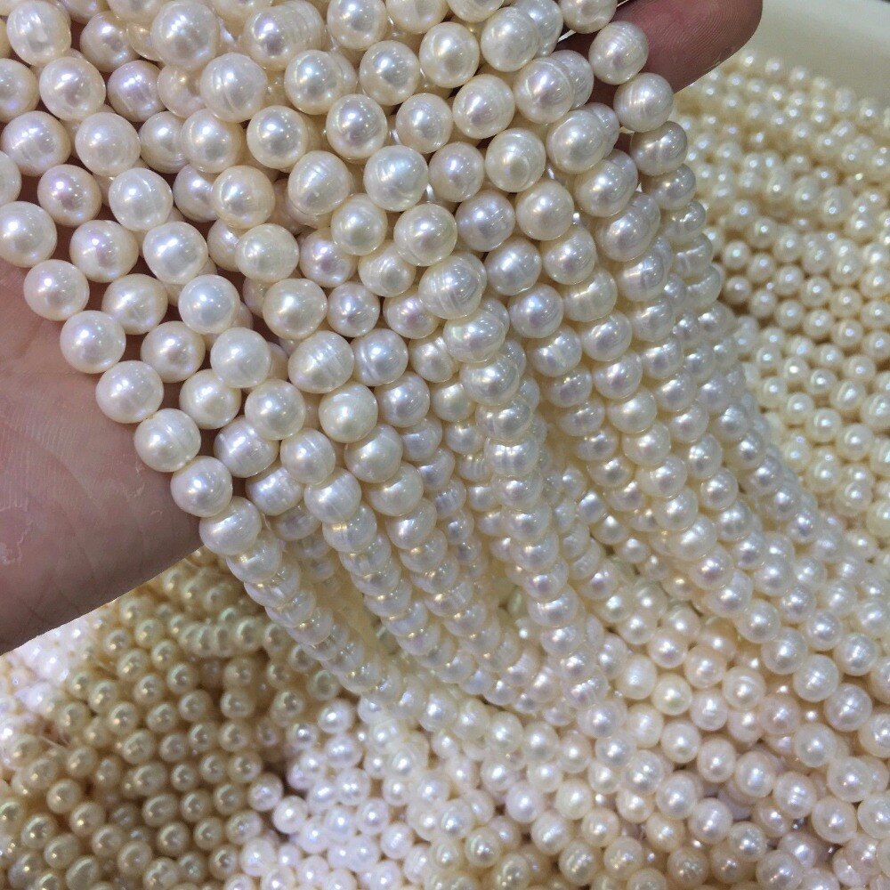 JYX Natural Cultured Near Round Freshwater Pearl Strings DIY Jewelry For Necklace 15"