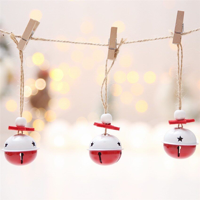 10 Uds cascabeles rojos y blancos adornos colgantes de árbol de Navidad campanas de Metal decoración de Navidad colgante de campana de Color DIY manualidades