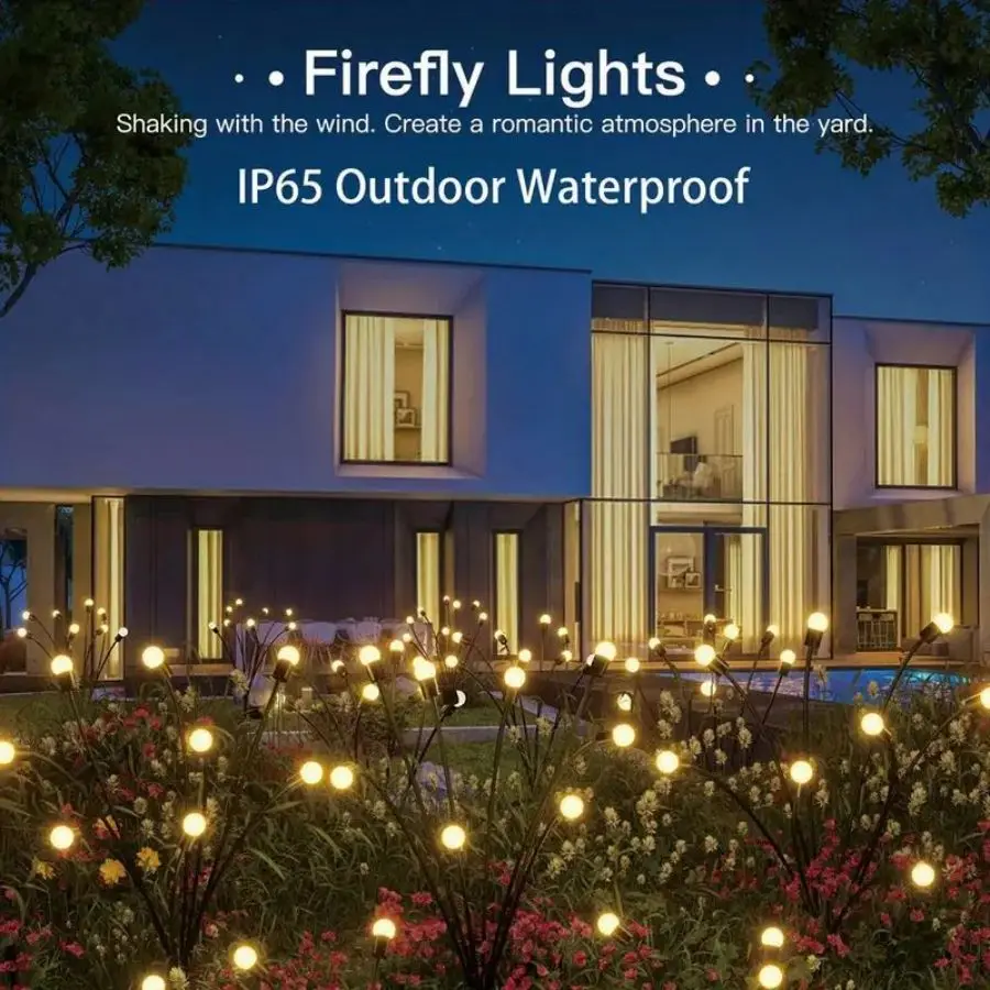 LED-tuinverlichting op zonne-energie Aangedreven Firefly Lights Outdoor waterdichte levendige tuinverlichting voor terraspaddecoratie, warm